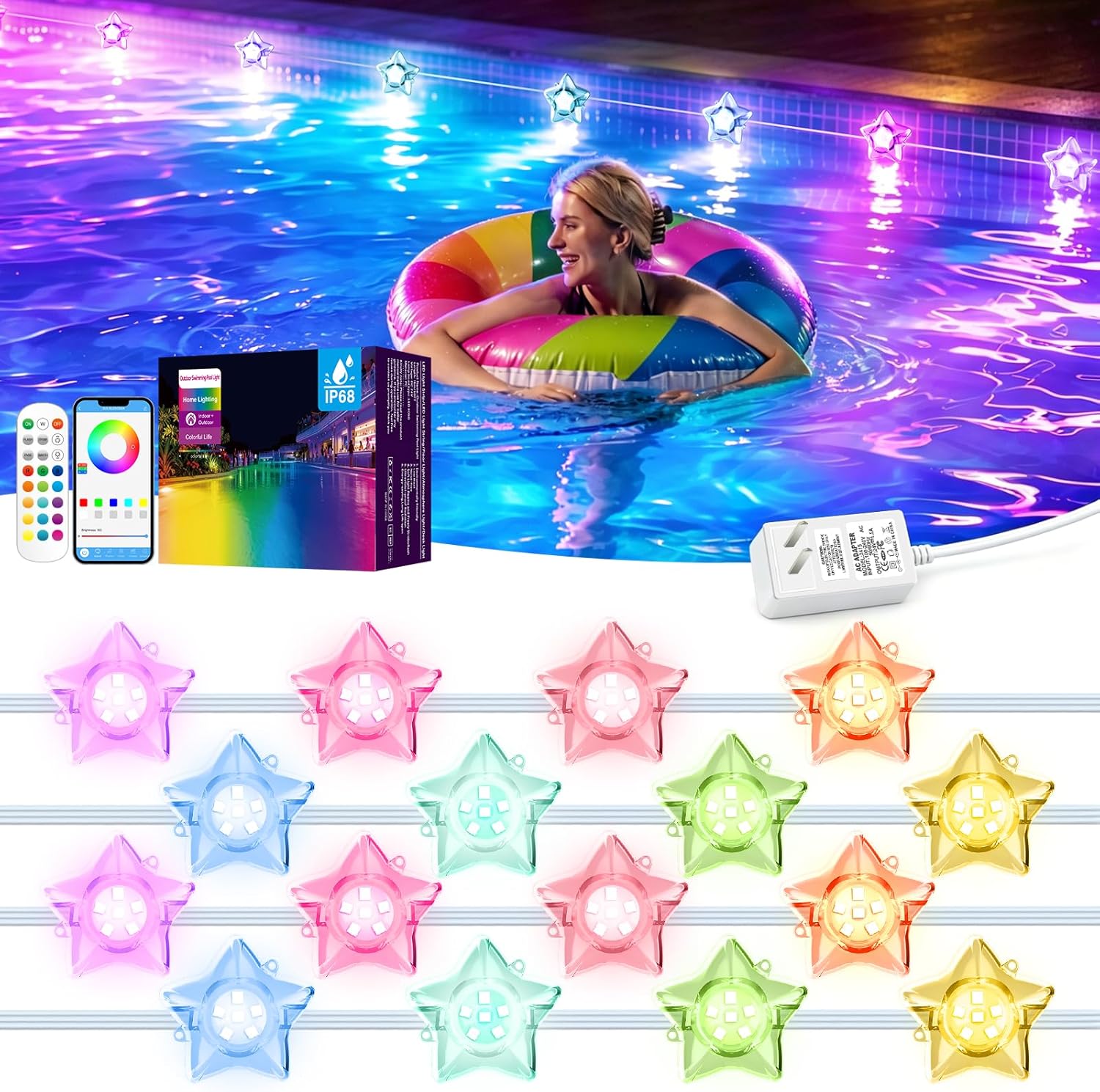 Pool Light Solar Rechargeable - Luci solari per piscina multicolore per