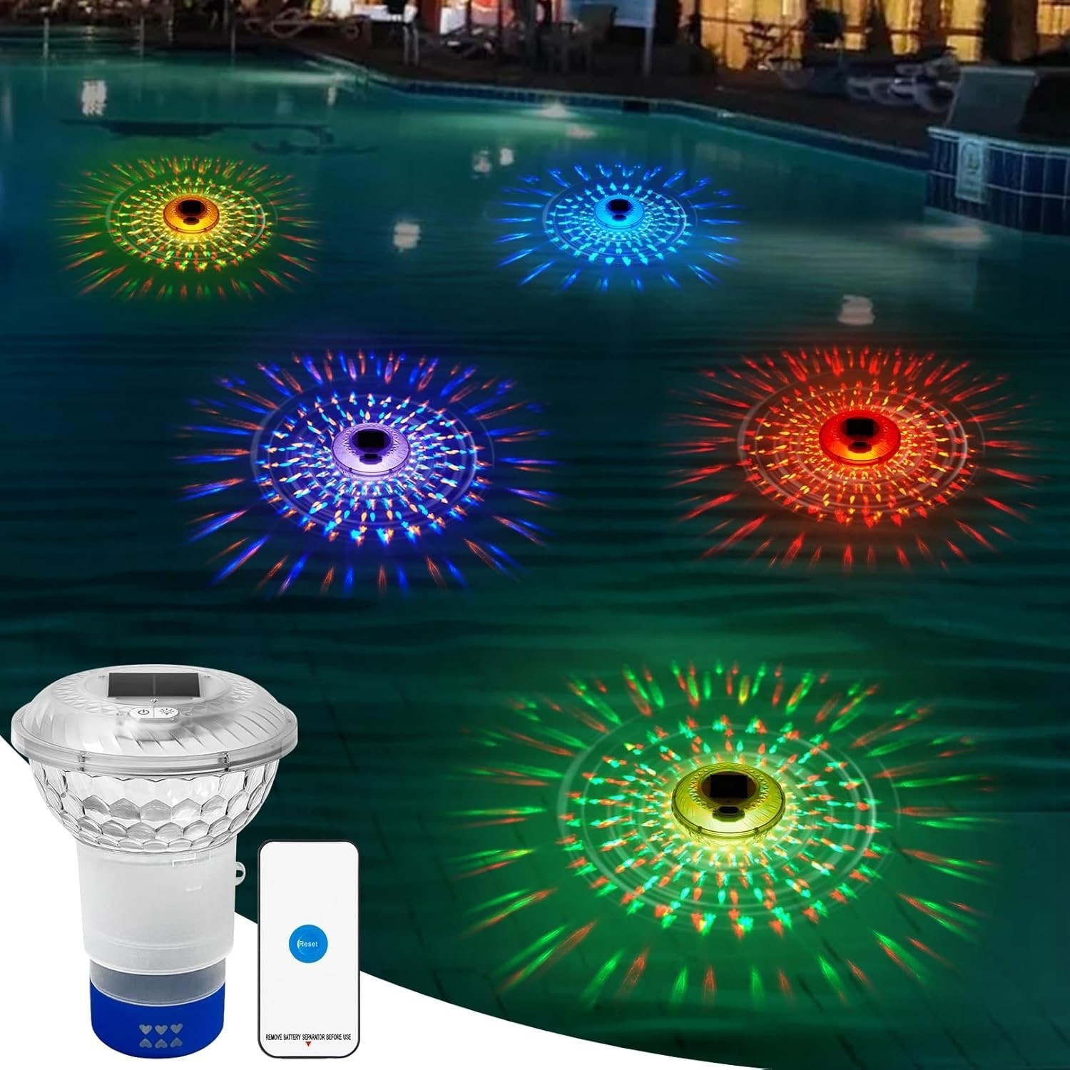 Pool Light Solar Rechargeable - Lampada Solare Galleggiante RGB con Telecomando,